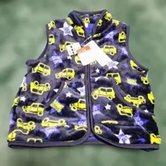 車プリント ベスト スリーパー フリース 黒色 100cm