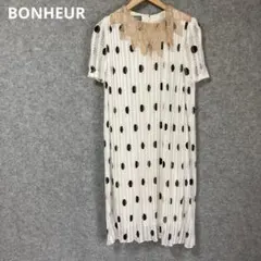 BONHEUR ヴィンテージ 80s ドット柄 レース 半袖 ひざ丈ワンピースのサムネイル
