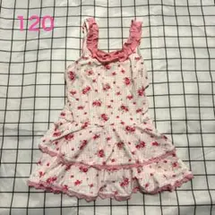 ★美品 マザウェイズ 花柄 ピンク フリル ワンピース水着 120