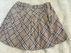 ピンクベージュ、パープルチェック柄 ミニキュロットハートバックル　150cm