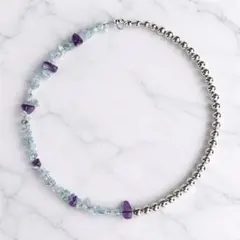 一点物 個性的 さざれ石 35cm カラフル シルバー風 紫陽花 ネックレス