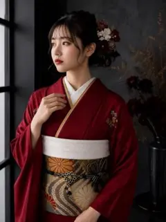 美品 正絹無地振袖 7点フルセット 飾り紋入り 金彩袋帯 成人式 結婚式