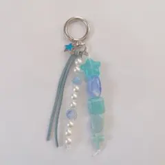 青系ビーズの携帯ストラップ