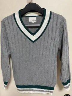 グレー Vネック リブ編みセーター