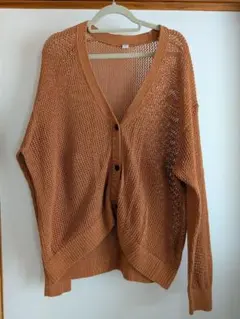 UNIQLO メッシュカーディガン オレンジ　ブラウン キャメル　綿　XL