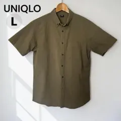 UNIQLO ユニクロ シアサッカー 半袖シャツ L カーキ ボタンダウン