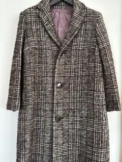 ブラウン チェック柄 ベルト付き ロングコート