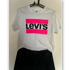 Levi's 로고 프린트 티셔츠 화이트×핑크 박스 로고 S 사이즈