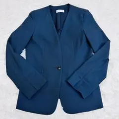 美品❣️PLST ノーカラージャケット XS 紺 オフィス 通勤 就活