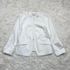 美品　日本製　アンタイトル 洗える ノーカラージャケット ホワイト M