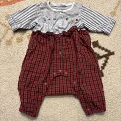専用　familiar 赤チェックロンパース 50