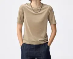 GU シアーベロアT ベージュ サイズL 半袖 Tシャツ シンプル