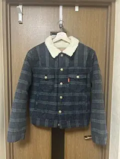 Ungrid ボア襟付きジャケット ネイビー・グリーンチェック