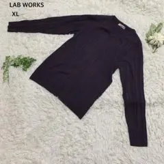 ラボワークス　ニット　セーター　リブ編み　Vネック XL カジュアル　濃紫