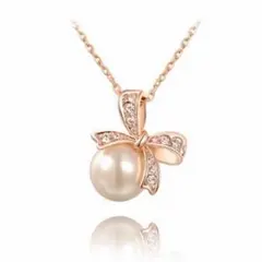 パール リボン ネックレス ローズゴールド 真珠 EARTHER RING