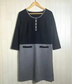 美品 フェリシモ 長袖ワンピースM ロングチュニック 重ね着 モノトーン 春物