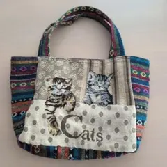 猫　ゴブラン織　トートバッグ　舟形　ねこ　おしゃれ　可愛い