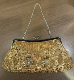 ゴールド ビーズ刺繍 クラッチバッグ