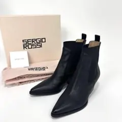 未使用品！セルジオロッシ ポインテッドトゥ レザー サイドゴアブーツ 黒 37のサムネイル