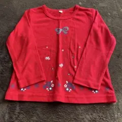 リボン刺繍付きレッド長袖カットソー 95