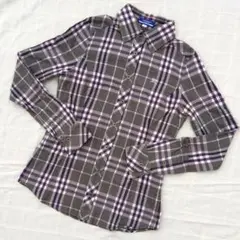 38　BURBERRY BLUE LABEL　グレイ×パープルチェックネルシャツ