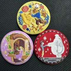 ディズニー 刺繍 缶バッジ 缶バッチ ベイマックス　美女と野獣　ラプンツェル