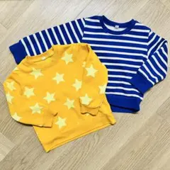 星柄＆ボーダーストライプ裏起毛トレーナー2着セット