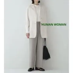 ストレッチセミワイドパンツ human woman カーキグリーン　薄手　Ｓ