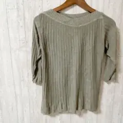 オリーブグリーン 五分袖 ニット トップス