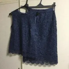 ユニクロ くすみブルー レース スカートセットアップ XS