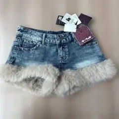 ファー付きデニムショートパンツ