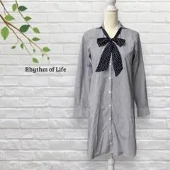 Rhythm of Life　ボウタイスキッパーシャツワンピース　ストライプ