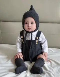 ダークグレー ニットロンパース セット