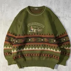 日本製 古着 DARSOS ニット センター刺繍 レトロなデザイン ゆったりL