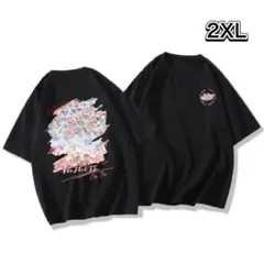 Tシャツ　花柄バックプリント　オーバーサイズ　韓国ファッション　ユニセックス　黒