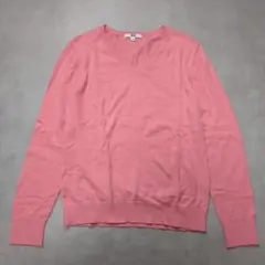 ユニクロ Vネック長袖ニット【L】ピンク カシミヤブレンド