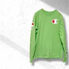 Champion グリーン 長袖TシャツレディースL〜XL相当 丸胴仕様