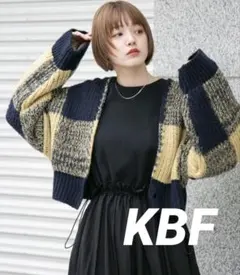 KBF ウール 混合 BIGチェックショートカーディガン