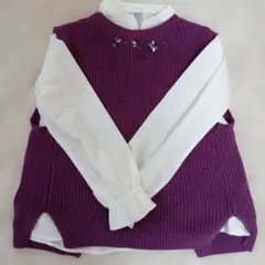 パープル ニット 長袖カットソー