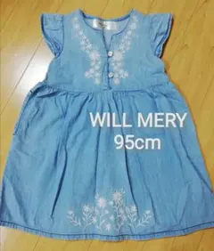 95cm WILL MERY お花刺繍 ダンガリー 半袖 チュニック ワンピースのサムネイル