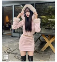 【GRL】ファー付きパーカー×ミニスカートスウェットセットアップ[pm413]