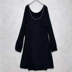 オットー♦︎ビジュー付き 膝丈ワンピース ブラック ゆったり フレア／Lのサムネイル