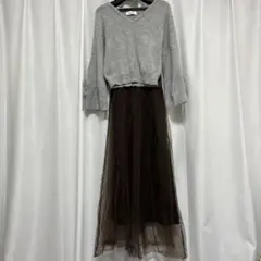 dazzlin 2点セット　デザインスリーブニットコンビワンピース