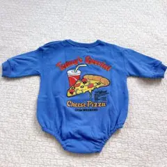 【新品】長袖ロンパース カバーオール ピザ柄 ブルー ベビー服 60-70