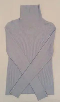 MISCH MASCH 水色リブニット M パールボタン付