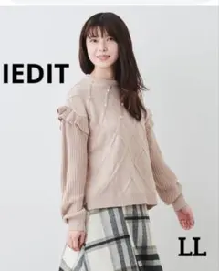 【美品】IEDIT イディット　ニット　長袖　パール　ピンクベージュ LL