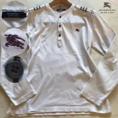 美品✨バーバリーブラックレーベル ヘンリーネック ロンT チェック 刺繍 手洗可