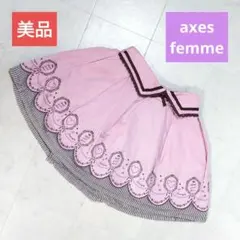 axes femme　美品　スカート　110　ピンク色　ハート柄　ストライプ柄のサムネイル