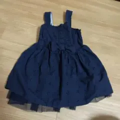 ネイビー フリル付きワンピース