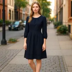 sunagna⭐️ (40) ひざ下ワンピース 七分袖 ミモレ丈 背面ファスナー